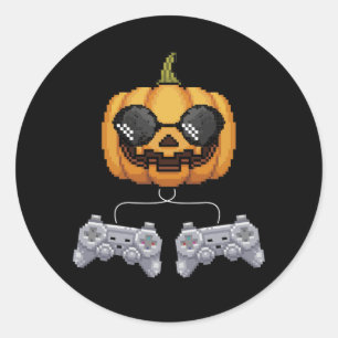 Video Game Halloween Jack O Lantern Pixelated Gami Classic Round Sticker