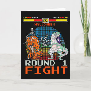 Video Game Halloween T-rex Skeleton Mummy - Round Card