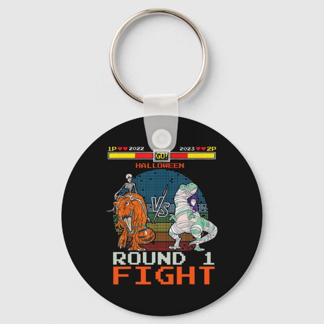 Video Game Halloween T-rex Skeleton Mummy - Round  Key Ring (Front)