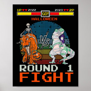 Video Game Halloween T-rex Skeleton Mummy - Round Poster