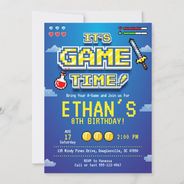 Video Game Invitation, Gamer Party, Video Game Invitation (Front)