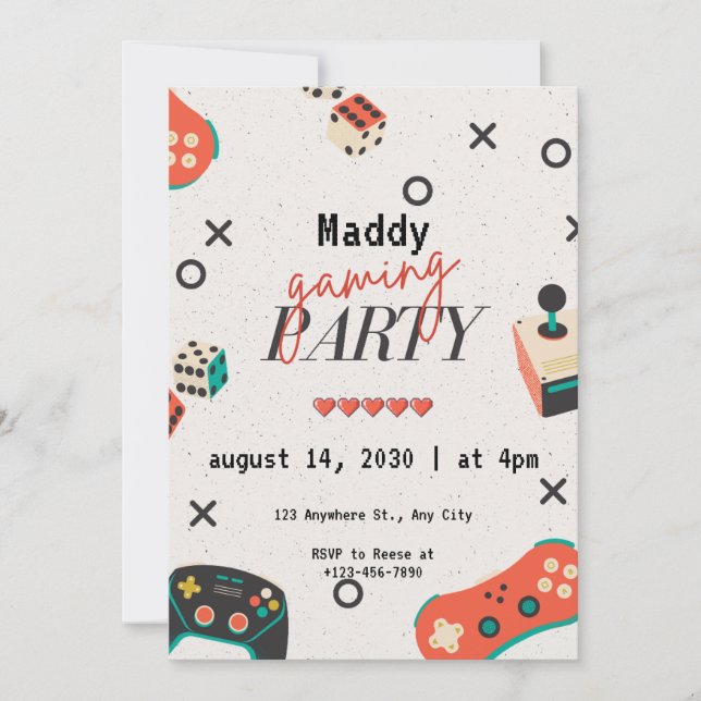 Video Game Invitations For Boy Birthday Party (Front)