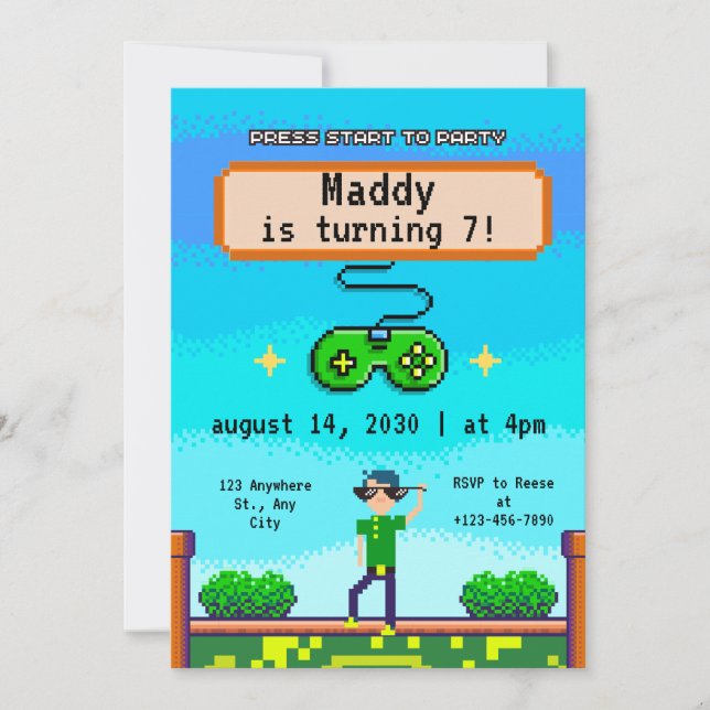 Video Game Invitations For Boy Birthday Party (Front)