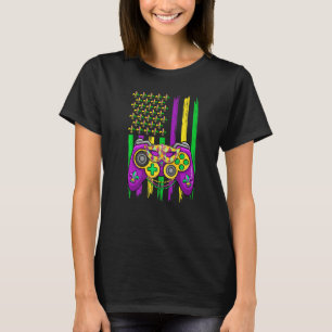 Video Game Jester Hat Retro American Flag Mardi Gr T-Shirt