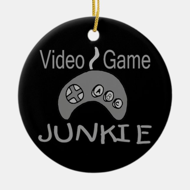Video Game Junkie Ceramic Tree Decoration (Front)