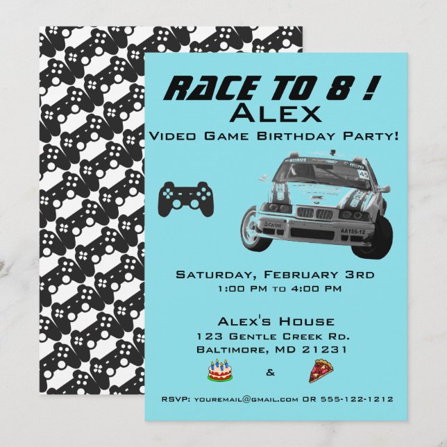 Video Game Kids Birthday Party Invitation (Front/Back)