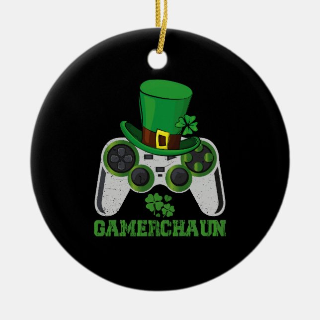 Video Game Leprechaun Boys St Patricks Day Gamer  Ceramic Tree Decoration (Front)
