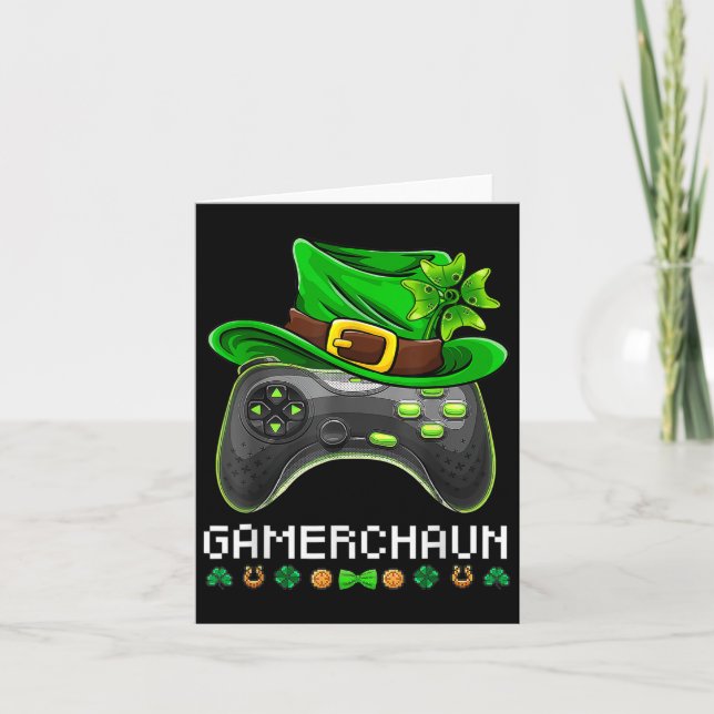 Video Game Leprechaun St Patricks Day Gamer Kids B Card (Front)