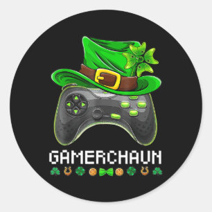 Video Game Leprechaun St Patricks Day Gamer Kids B Classic Round Sticker