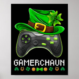 Video Game Leprechaun St Patricks Day Gamer Kids B Poster
