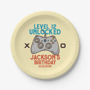 Video Game Level Unlocked Gamer Boy Birthday Party Paper Plate