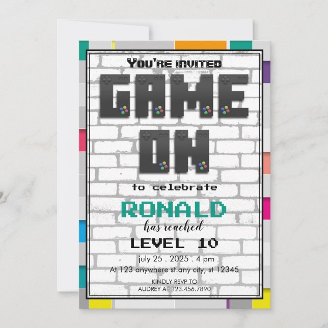 Video Game Level up Birthday  Invitation (Front)