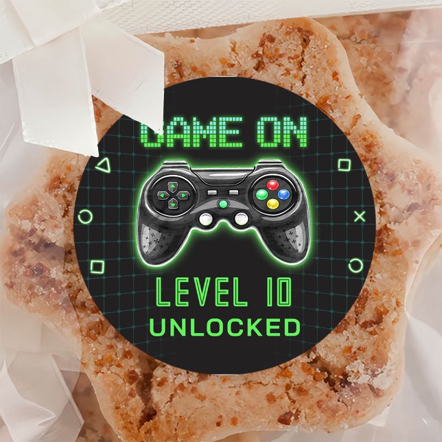 Video Game Level Up Controller Birthday Classic Round Sticker (Creator Uploaded)