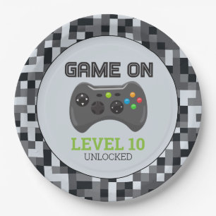 Video Game Level Up Controller Birthday Party Pap Paper Plate