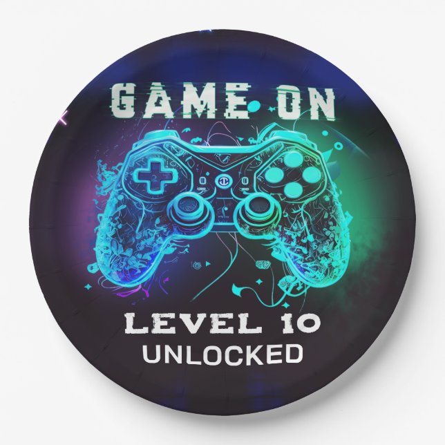 Video Game Level Up Controller Birthday Party Paper Plate (Front)