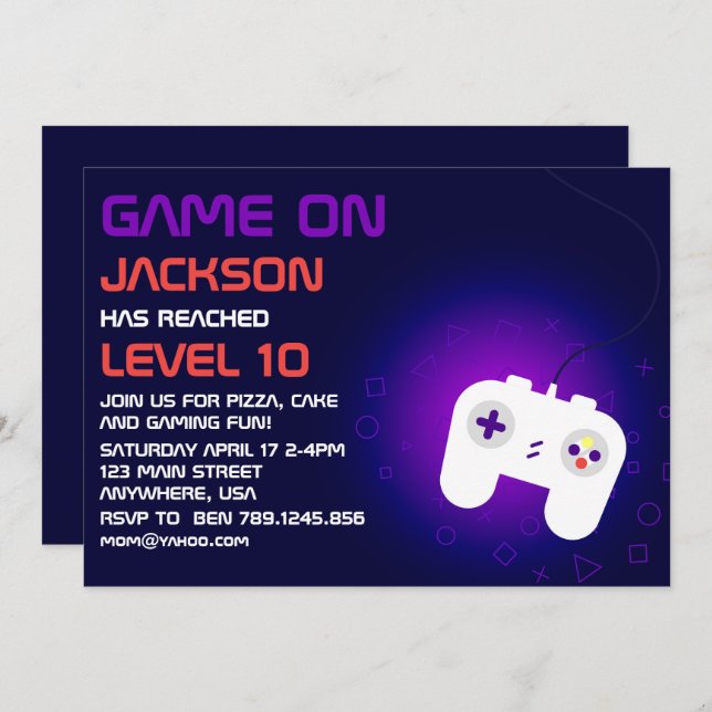 Video Game Level up Gamer Birthday Party Invitation (Front/Back)