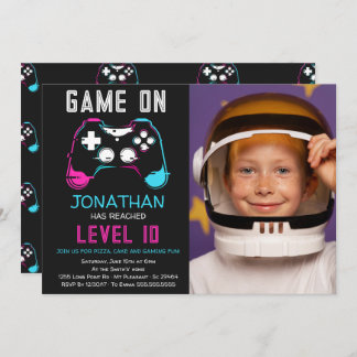 Video Game Level up Gamer Birthday Photo Invitation