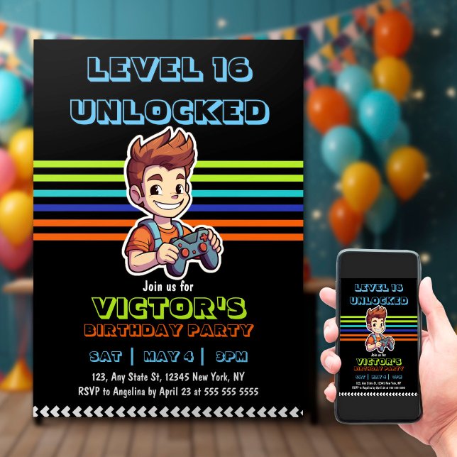 Video Game Level up Gamer Boy Birthday   Invitation (Creator Uploaded)