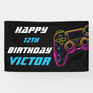 Video Game Level up Gamer Neon Birthday Banner