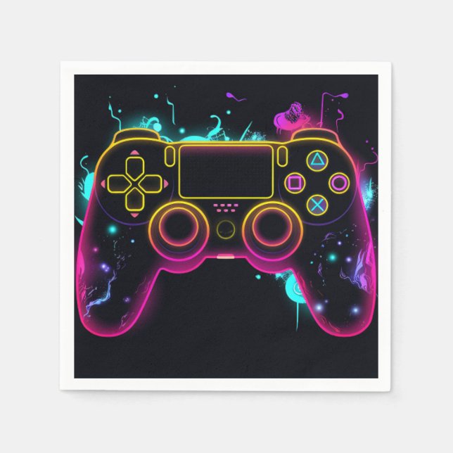 Video Game Level up Gamer Neon Birthday Napkin (Front)