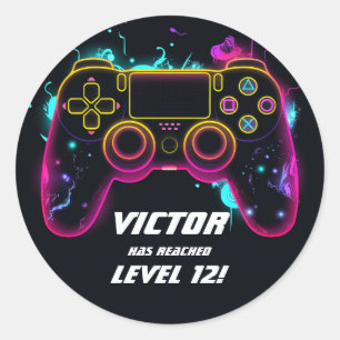 Video Game Level up Gamer Neon Classic Round Sticker