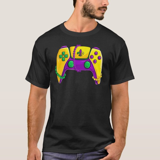 Video Game Mask Beads Kids Mardi Gras  Gamer Boys  T-Shirt (Front)