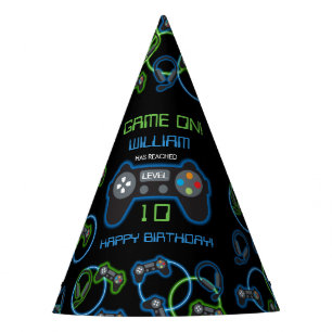 Video Game Neon Blue & Green Birthday Party Party Hat
