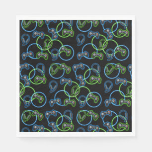 Video Game Neon Blue & Green Pattern Napkin