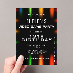 Video Game Neon Colour Gaming Birthday Acrylic Invitations
