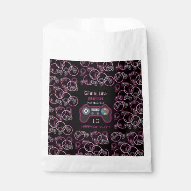 Video Game Neon Pink Girls Birthday Party Favour Bags (Front)