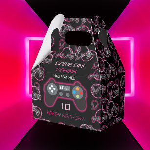 Video Game Neon Pink Girls Birthday Party Favour Box