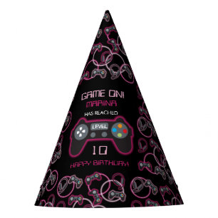 Video Game Neon Pink Girls Birthday Party Party Hat