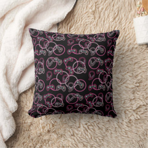 Video Game Neon Pink Girls Pattern Cushion
