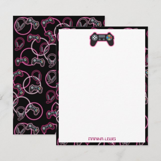 Video Game Neon Pink Girls Pattern Kids Card (Front/Back)