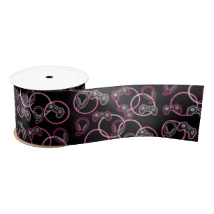Video Game Neon Pink Girls Pattern Satin Ribbon