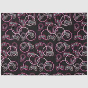 Video Game Neon Pink Girls Pattern  Tissue Paper