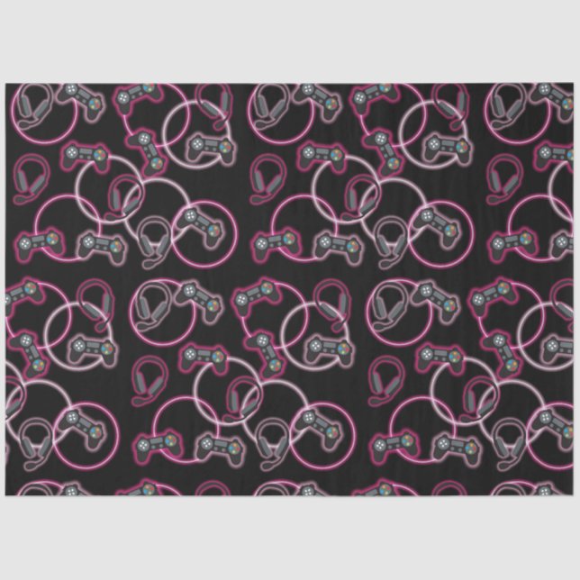 Video Game Neon Pink Girls Pattern  Tissue Paper (Front)