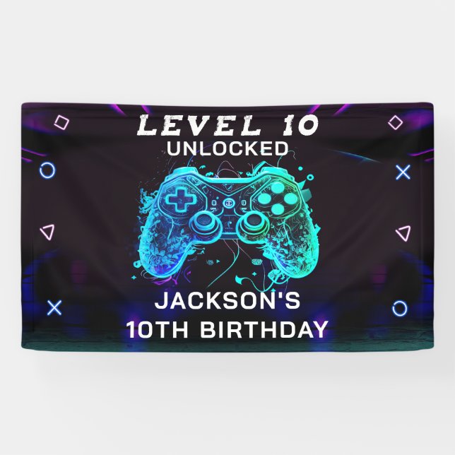 Video Game Party Kids Birthday Gamer Banner (Horizontal)