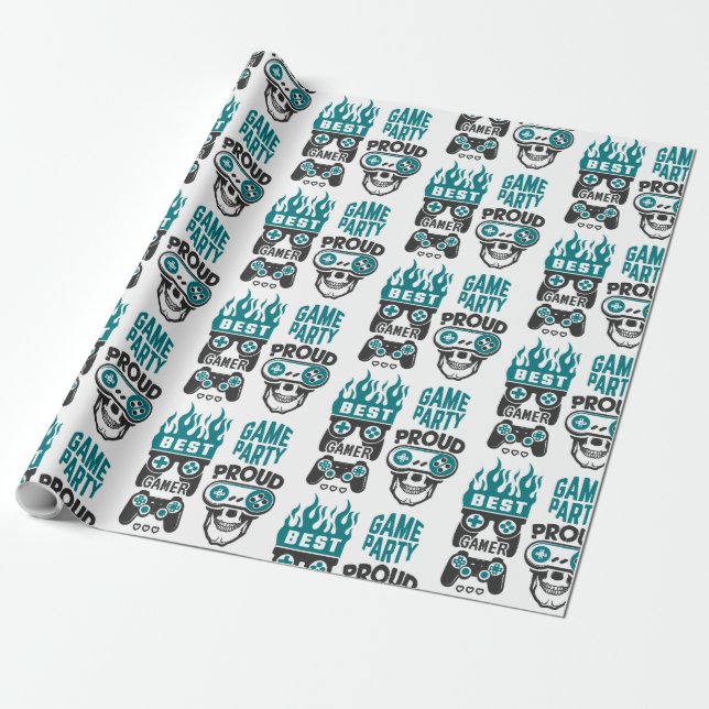 Video Game Party Level Up Gamer Wrapping Paper  (Unrolled)