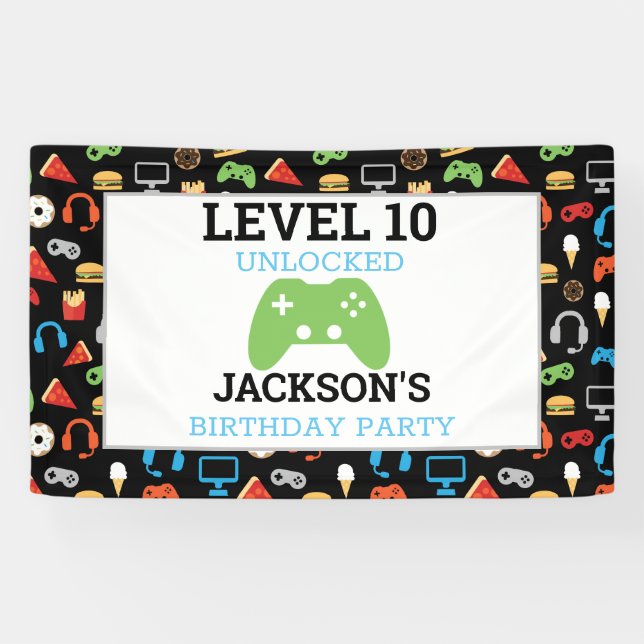 Video Game Party Level Up Kids Birthday Gamer Banner (Horizontal)