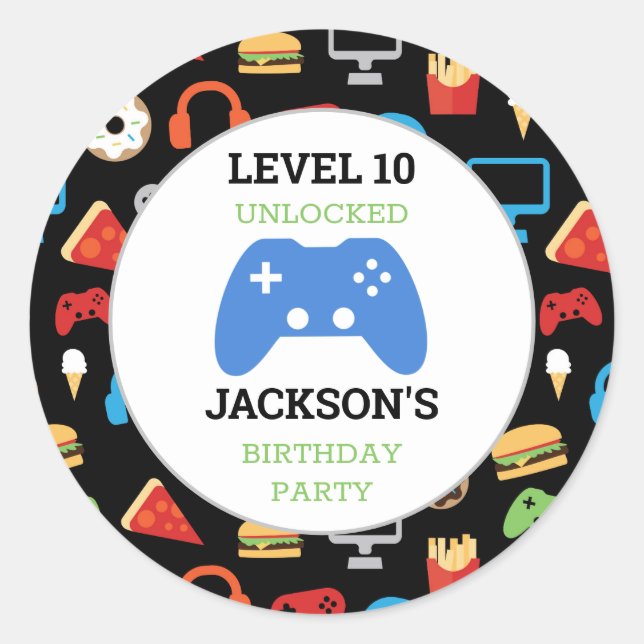 Video Game Party Level Up Kids Birthday Gamer Classic Round Sticker (Front)