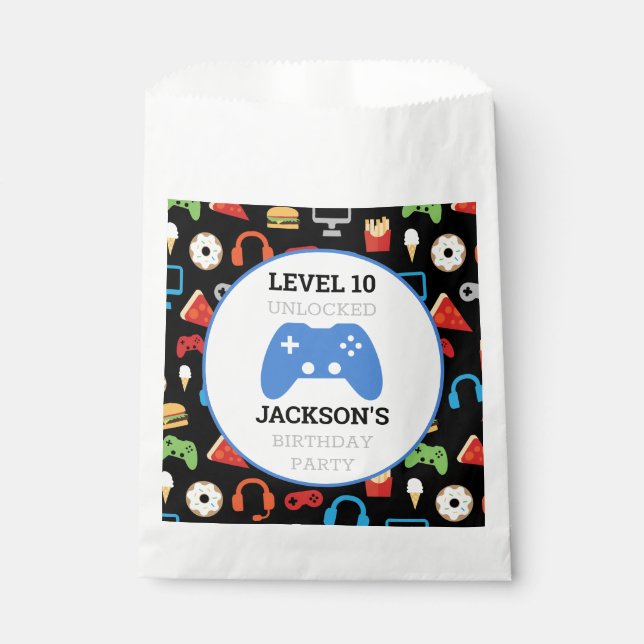 Video Game Party Level Up Kids Birthday Gamer Favour Bags (Front)