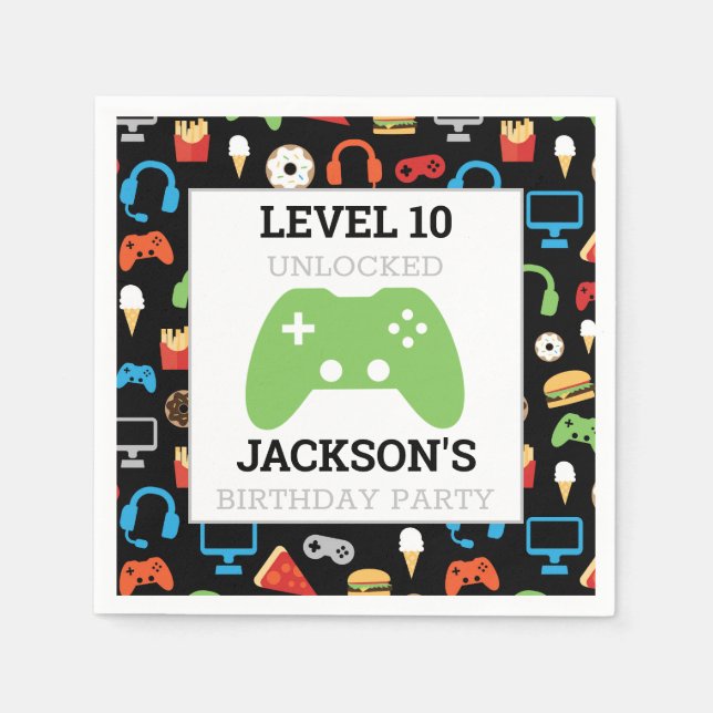 Video Game Party Level Up Kids Birthday Gamer Napkin (Front)