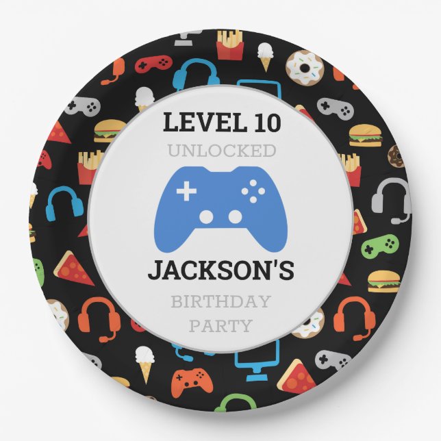Video Game Party Level Up Kids Birthday Gamer Paper Plate (Front)
