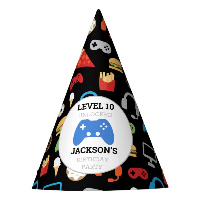 Video Game Party Level Up Kids Birthday Gamer Party Hat (Front)