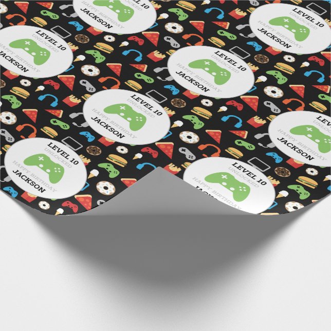 Video Game Party Level Up Kids Birthday Gamer Wrapping Paper (Corner)