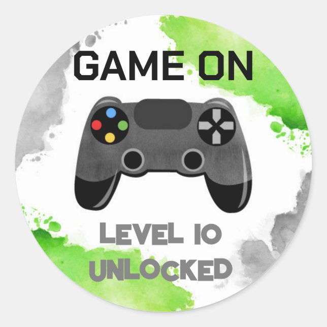 Video Game Party On Level Up Favour Stickers Label (Front)
