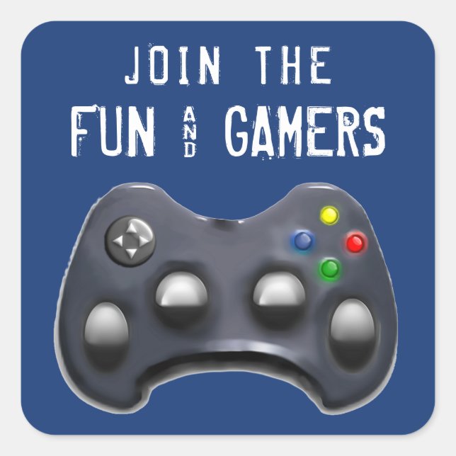 video game party square sticker (Front)
