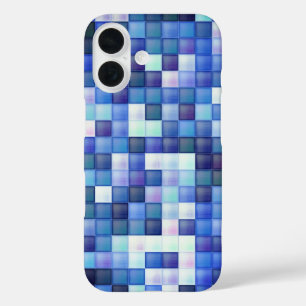 Video Game Pixels Blue Square Pattern iPhone 16 Case