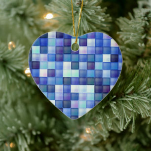 Video Game Pixels Blue Square Pattern Ceramic Tree Decoration